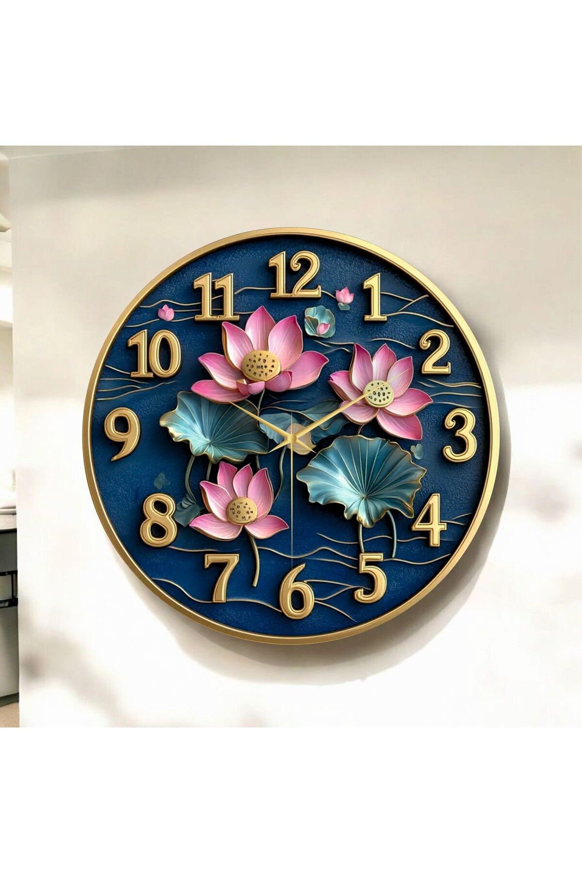 Renkli Baskı Çiçek Doğa Desenli Sayılı Hediyelik Ahşap Sessiz Duvar Saati 50cm
