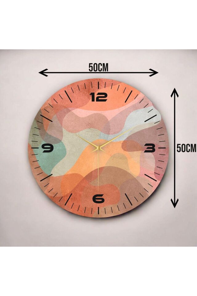 Renkli Baskı Desenli Sayılı Hediyelik Ahşap Sessiz Duvar Saati 50cm