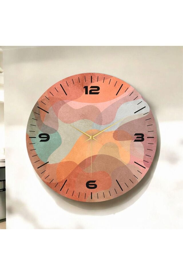 Renkli Baskı Desenli Sayılı Hediyelik Ahşap Sessiz Duvar Saati 50cm
