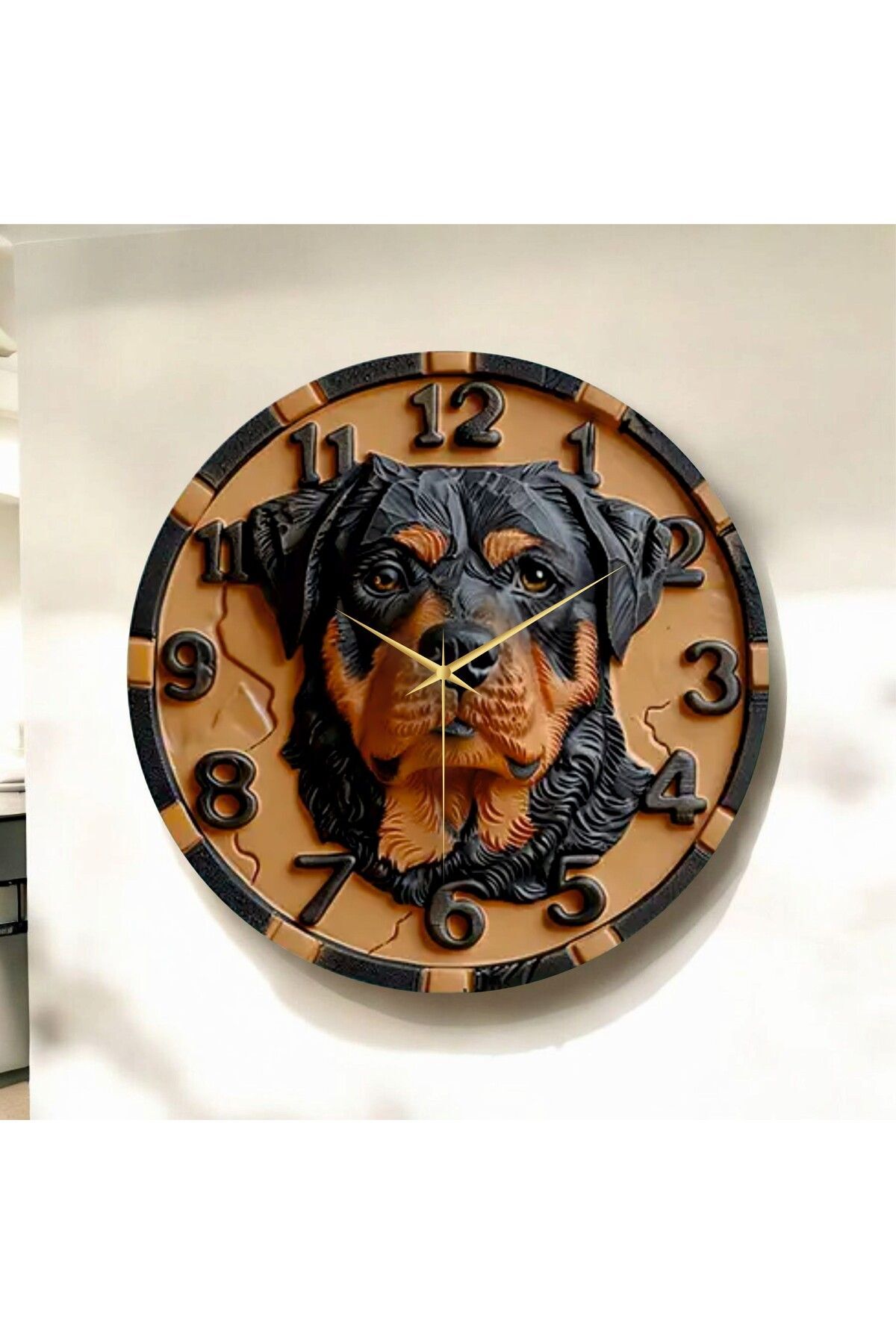 Renkli Baskı Köpek Hayvan Desenli Sayılı Hediyelik Ahşap Sessiz Duvar Saati 50cm