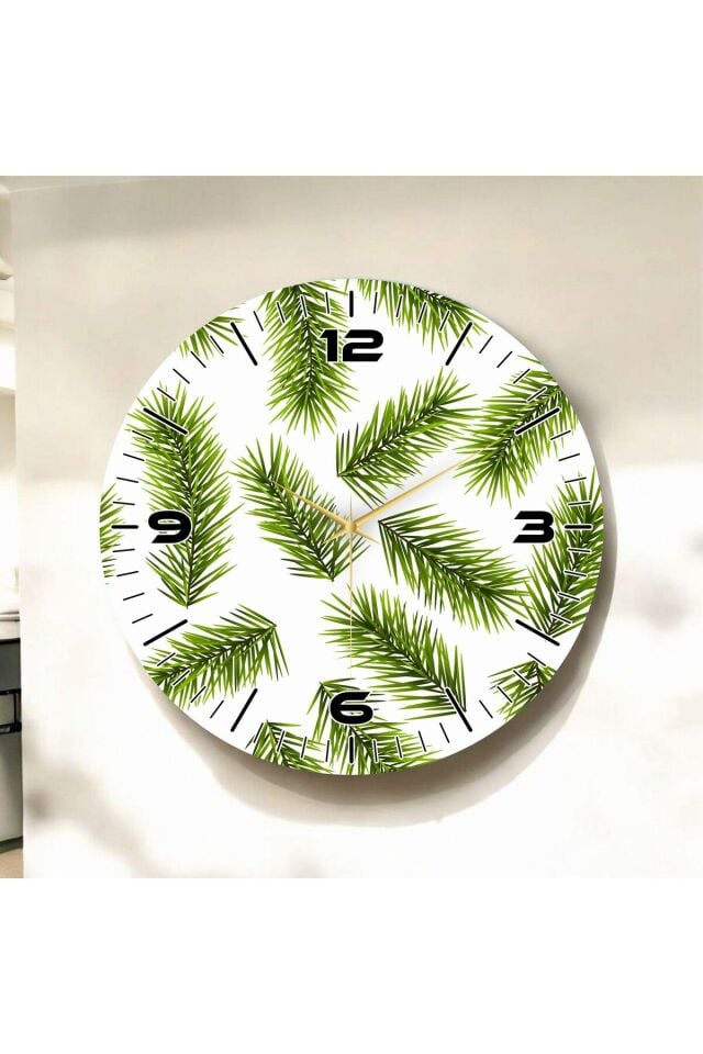 Renkli Baskı Yaprak Desenli Sayılı Hediyelik Ahşap Sessiz Duvar Saati 50cm