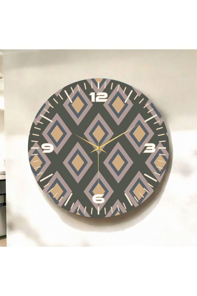 Sade Renkli Baskı Baklava Desenli Sayılı Hediyelik Ahşap Sessiz Duvar Saati 50cm