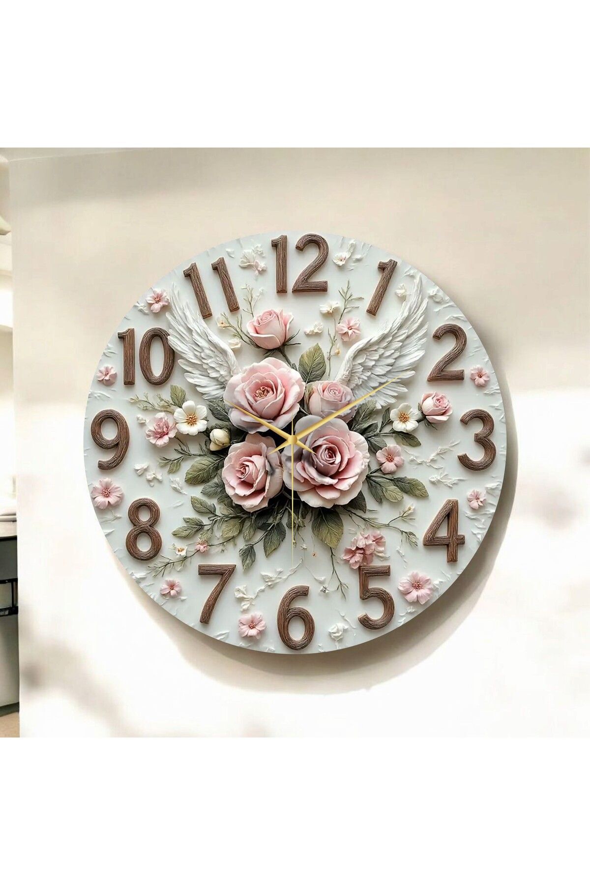 Renkli Baskı Desenli Sayılı Hediyelik Ahşap Sessiz Duvar Saati 50cm