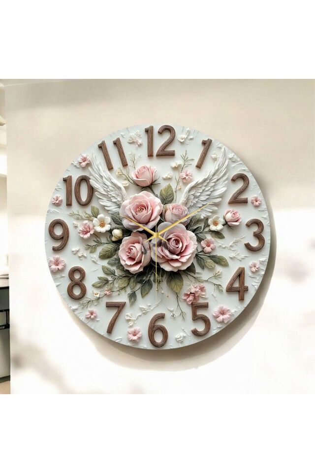 Renkli Baskı Desenli Sayılı Hediyelik Ahşap Sessiz Duvar Saati 50cm