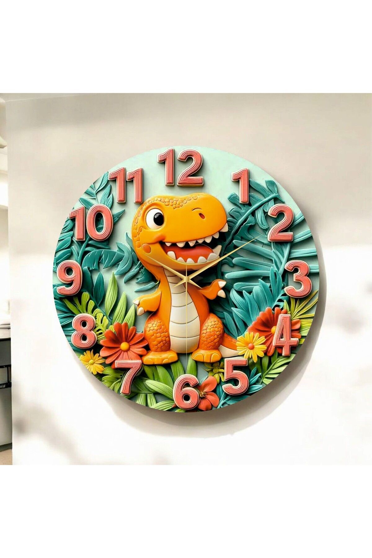 Çocuk Odası Hayvan Renkli Baskı Desenli Sayılı Hediyelik Ahşap Sessiz Duvar Saati 50cm