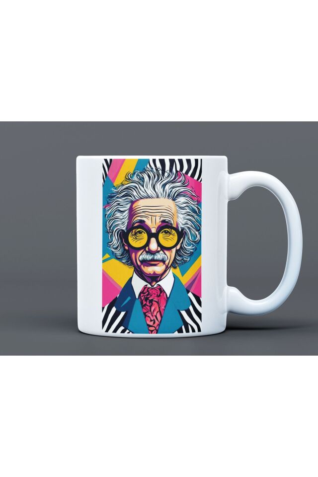 Albert Einstein Desenli Hediyelik Büyük Boy Porselen Kupa Bardak