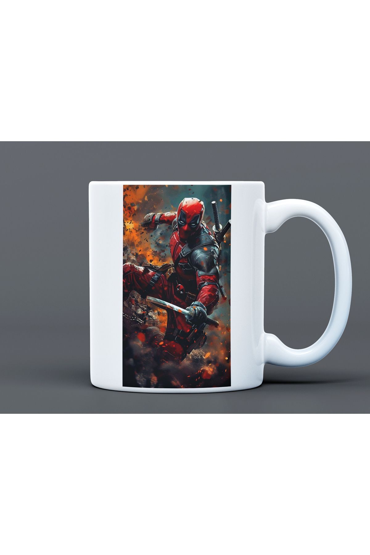 Deadpool Desenli Hediyelik Büyük Boy Porselen Kupa Bardak