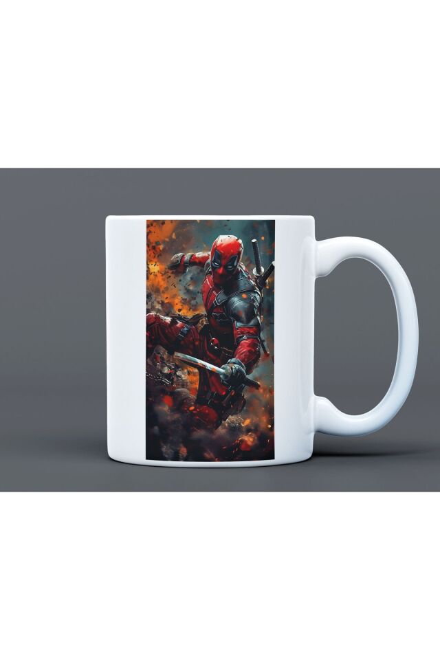Deadpool Desenli Hediyelik Büyük Boy Porselen Kupa Bardak