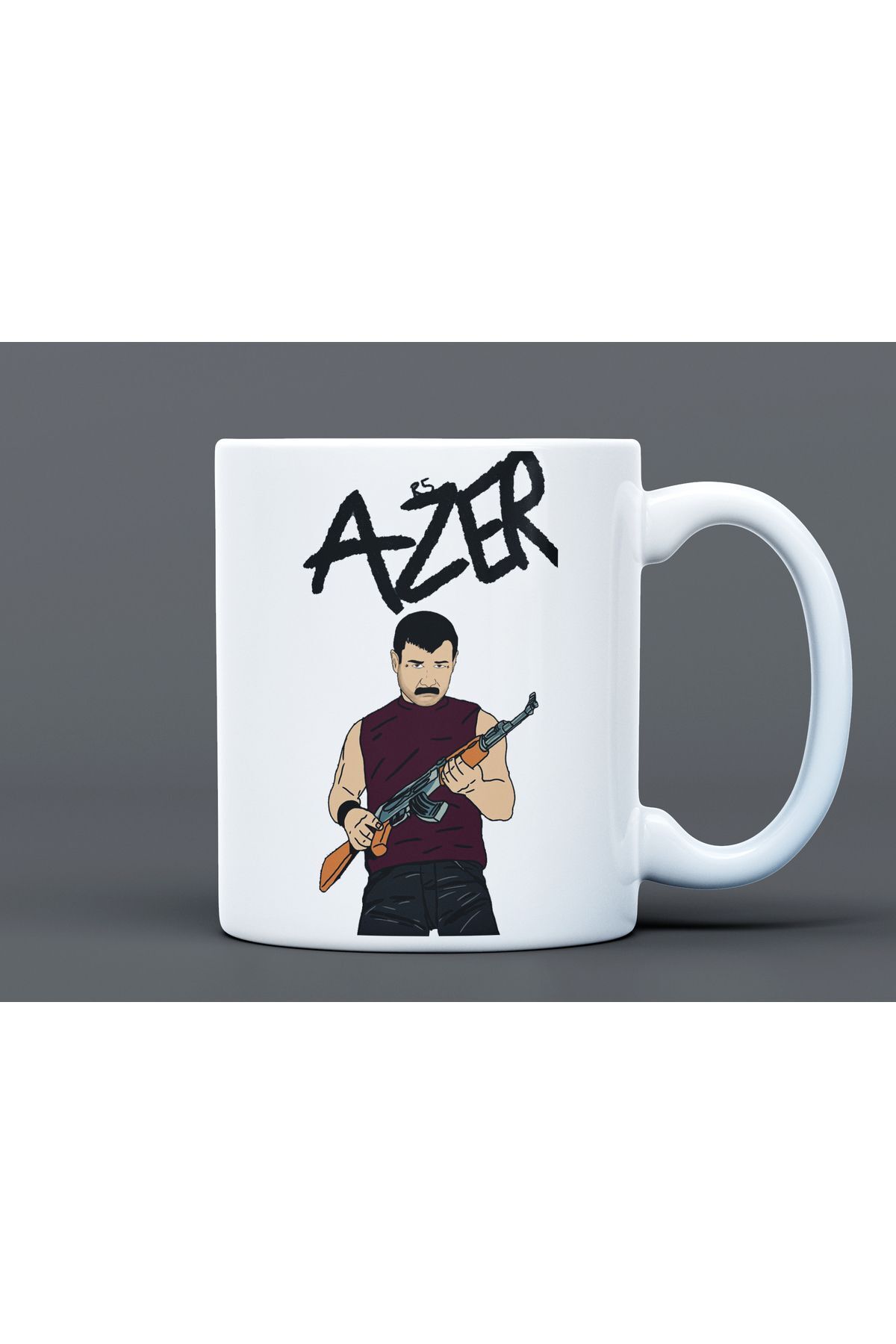 Azer Bülbül Desenli Hediyelik Büyük Boy Porselen Kupa Bardak