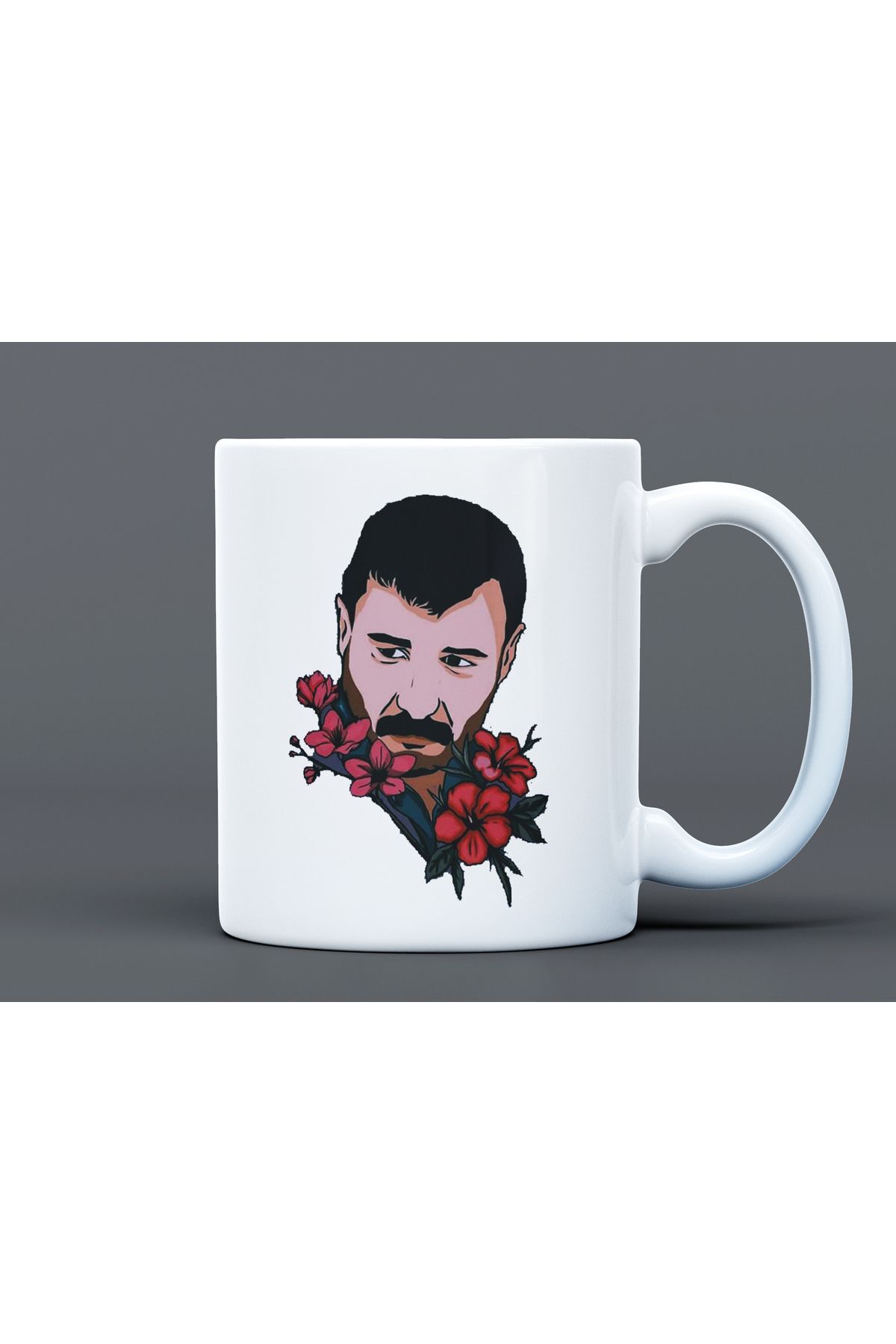 Azer Bülbül Desenli Hediyelik Büyük Boy Porselen Kupa Bardak