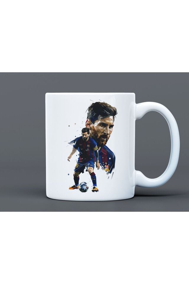 Messi Futbol Desenli Hediyelik Büyük Boy Porselen Kupa Bardak