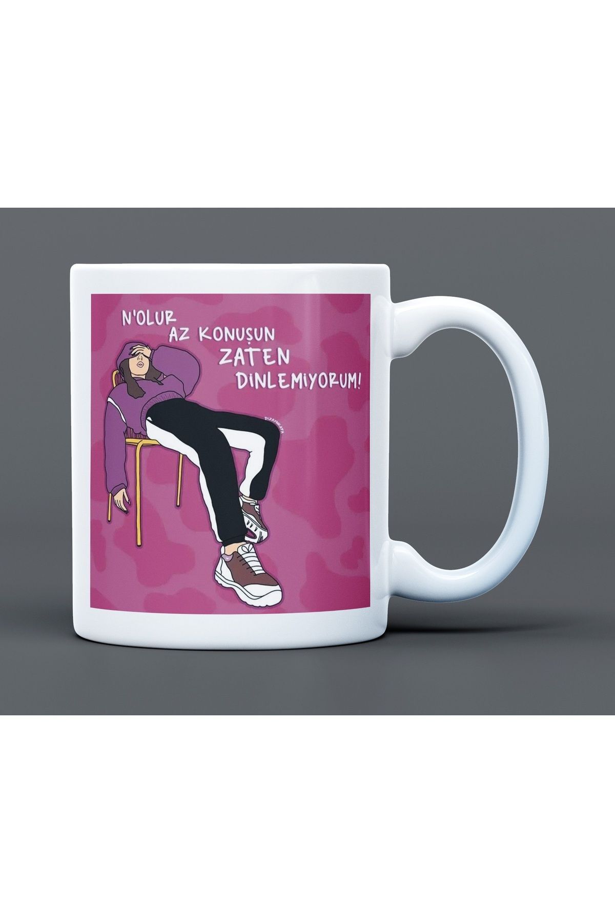 Nolur Az Konuşun Zaten Dinlemiyorum Yazılı Desenli Hediyelik Büyük Boy Porselen Kupa Bardak