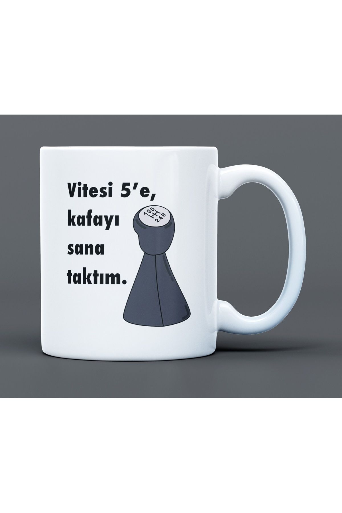 Vitesi 5'e Kafayı Sana Taktım Yazılı Desenli Hediyelik Büyük Boy Porselen Kupa Bardak